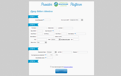 Screenshot of Provider Platform form with four steps.