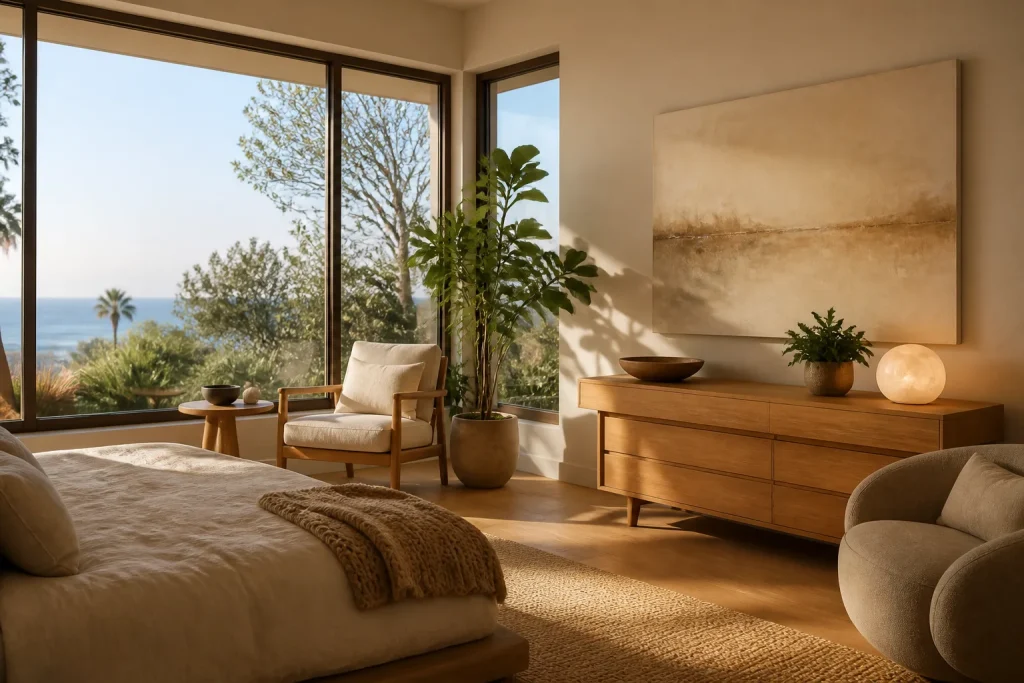 Cozy interior room with large windows and natural light, symbolizing home environment.